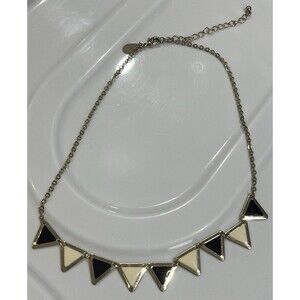 Designer Inspired Geometric Enamel Inlay Black Gold Tone Necklace Art To Wear